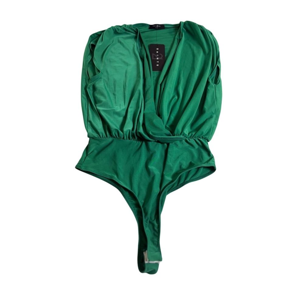 Saints 21 Bodysuit Women Large Green New Surplice V-Neck Draped Sleeveless